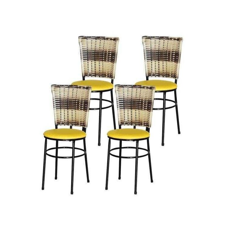 Kit 4 Cadeiras Pretas para Cozinha Hawai Cappuccino Premium - Amarelo