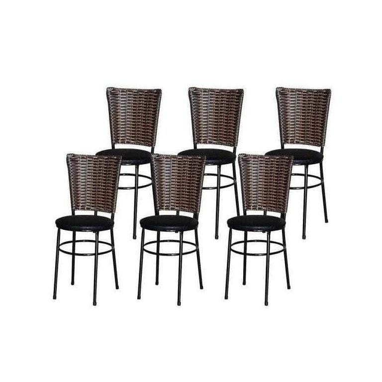 Kit 6 Cadeiras Pretas para Cozinha Hawai Cappuccino - Preto