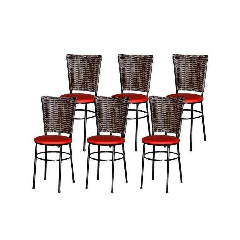 Kit 6 Cadeiras Pretas para Cozinha Hawai Cappuccino - Vermelho