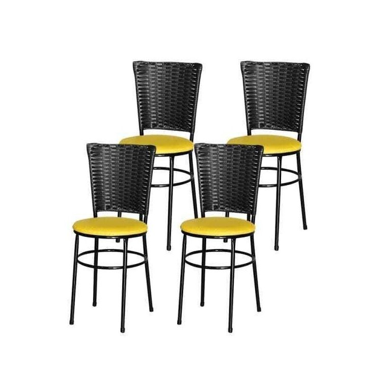 Kit 4 Cadeiras Pretas para Cozinha Hawai Preto - Amarelo
