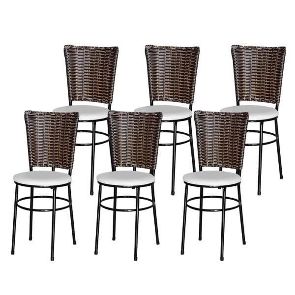 Kit 6 Cadeiras Pretas para Cozinha Hawai Cappuccino - Branco