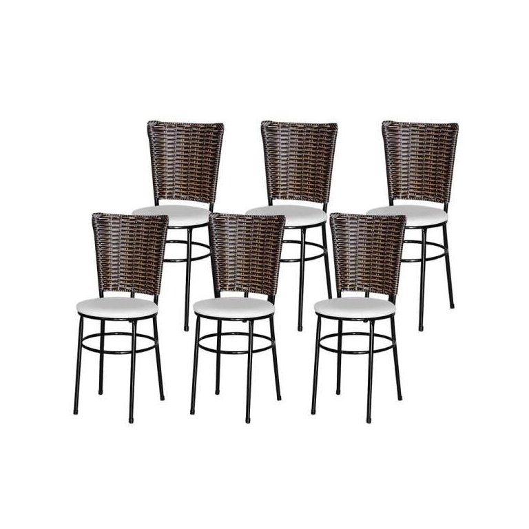 Kit 6 Cadeiras Pretas para Cozinha Hawai Cappuccino - Branco