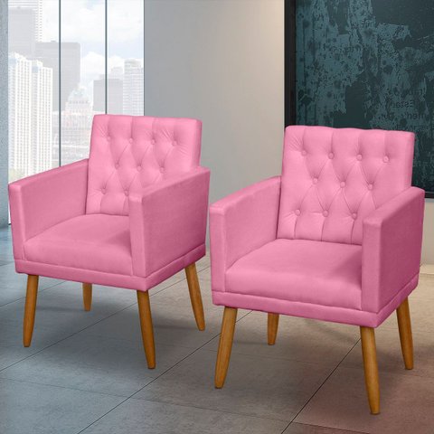 Kit 2 Poltronas Decorativa Capitone para Salão Escritório Sala de Estar