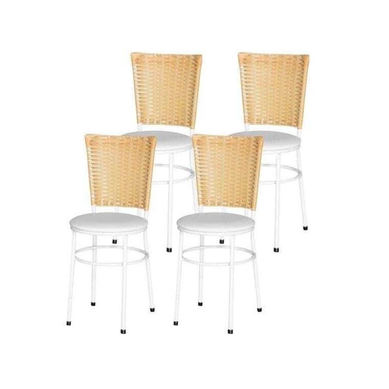 Kit 4 Cadeiras Brancas para Cozinha Hawai Palha - Branco