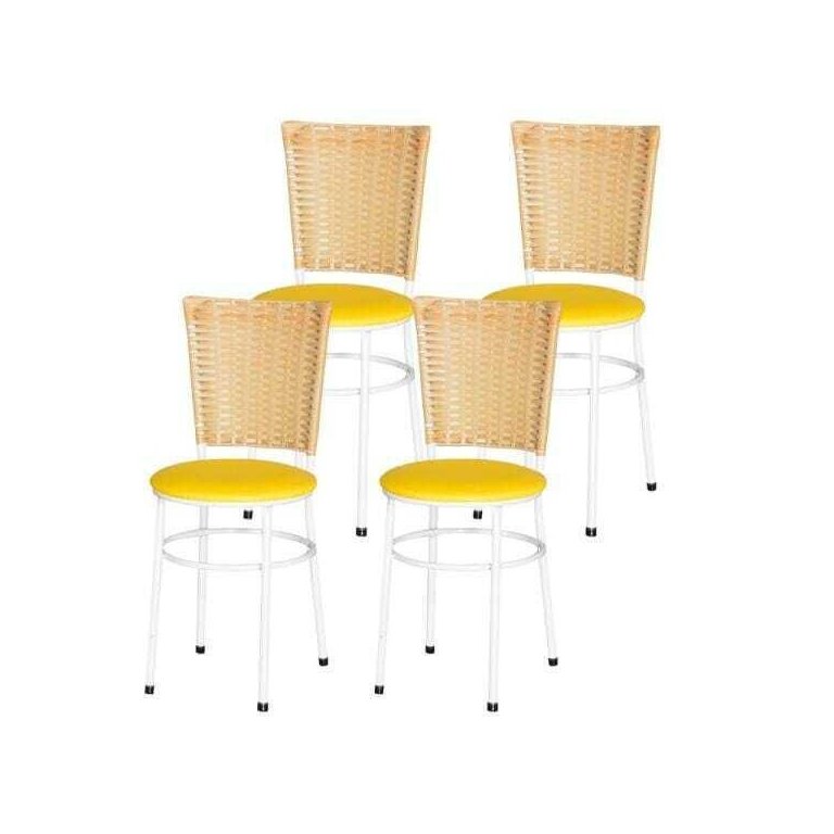 Kit 4 Cadeiras Brancas para Cozinha Hawai Palha - Amarelo