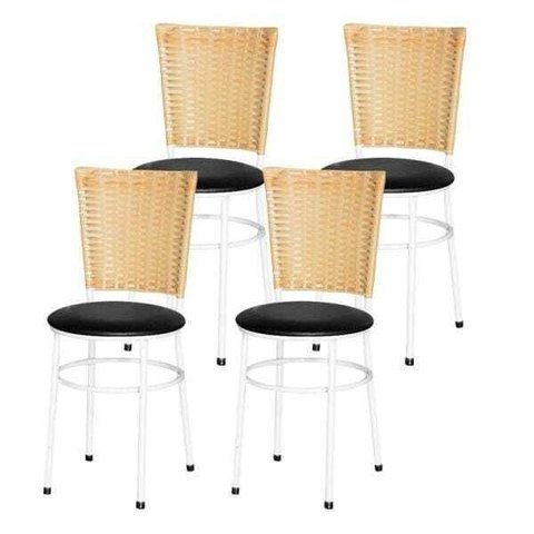Kit 4 Cadeiras Brancas para Cozinha Hawai Palha - Preto