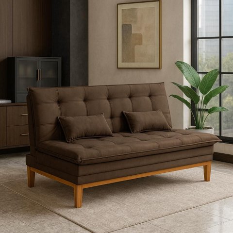 Sofá Cama Reclinável Island 2 Lugares Confortável Suede Pés de Madeira