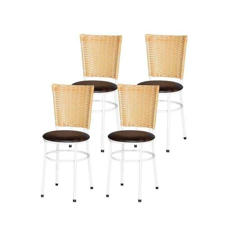 Kit 4 Cadeiras Brancas para Cozinha Hawai Palha - Marrom