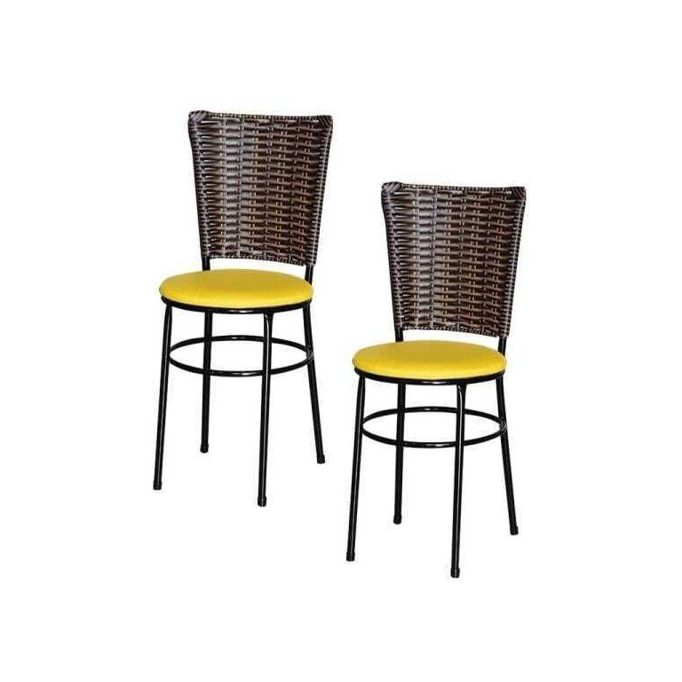 Kit 2 Cadeiras Preta para Cozinha Hawai Cappuccino - Amarelo