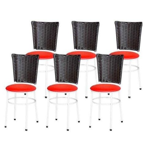 Kit 6 Cadeiras Branca para Cozinha Hawai Café - Vermelho