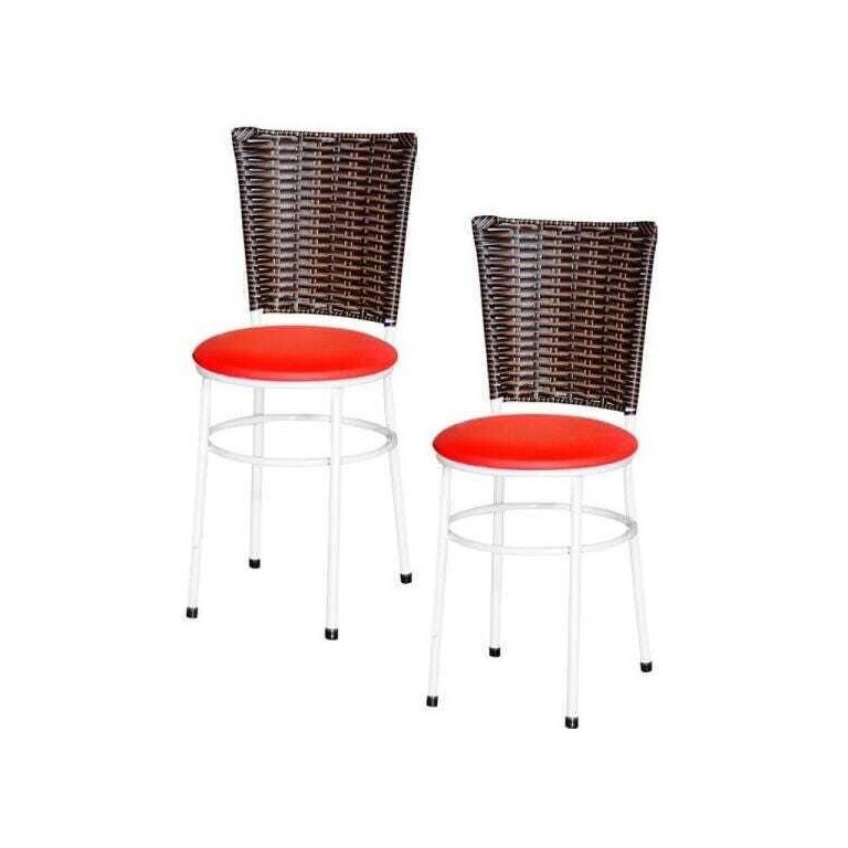 Kit 2 Cadeiras Brancas para Cozinha Hawai Cappuccino - Vermelho