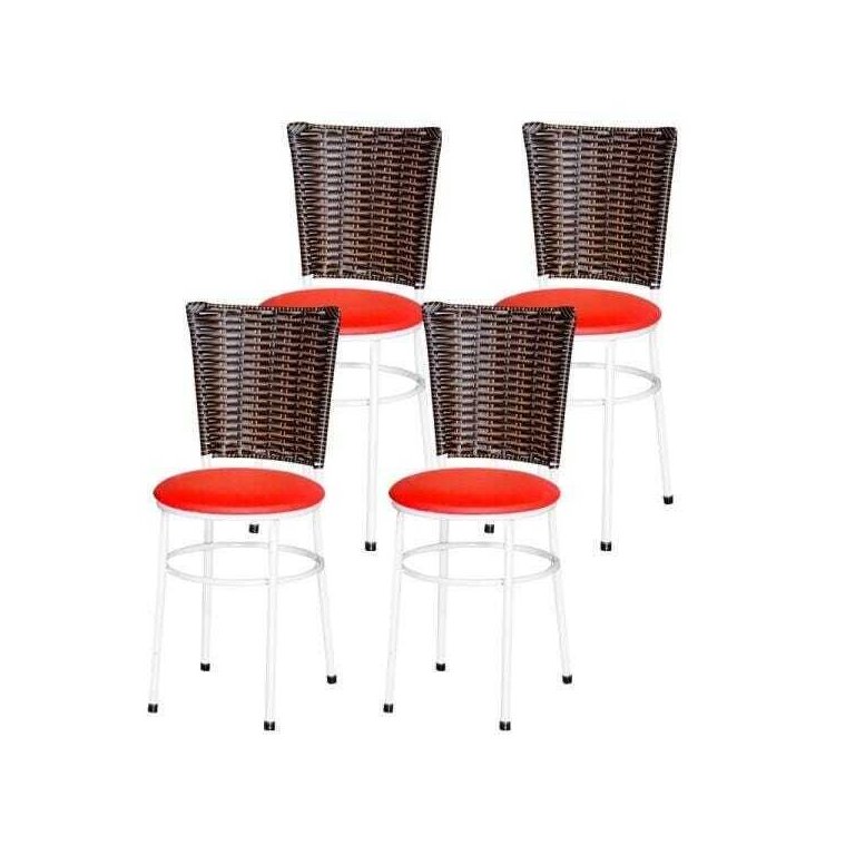 Kit 4 Cadeiras Brancas para Cozinha Hawai Cappuccino - Vermelho