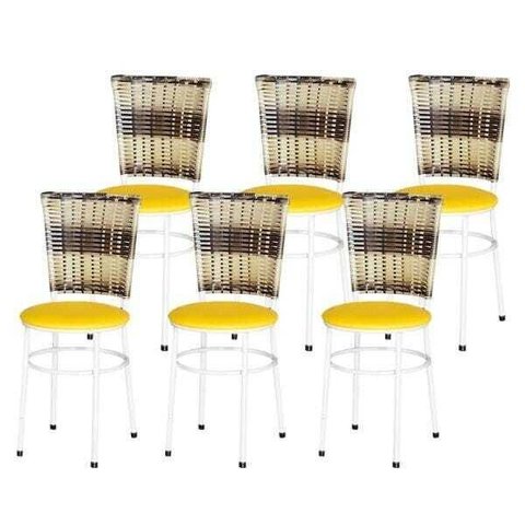 Kit 6 Cadeiras Brancas para Cozinha Hawai Cappuccino Premium - Amarelo