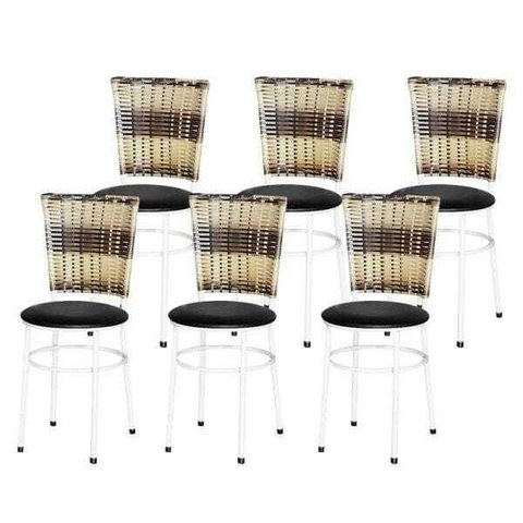 Kit 6 Cadeiras Brancas para Cozinha Hawai Cappuccino Premium - Preto