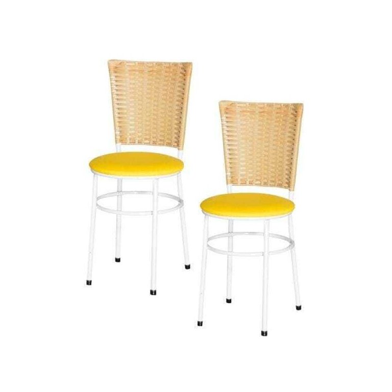 Kit 2 Cadeiras Brancas para Cozinha Hawai Palha - Amarelo