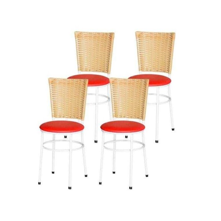 Kit 4 Cadeiras Brancas para Cozinha Hawai Palha - Vermelho