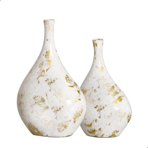 Dupla de Vasos de Cerâmica Garrafas Cristal para Decoração com Pó de Ouro