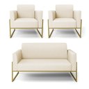 Ver imagem 1 de Sofá Namoradeira com 2 Poltronas Base Industrial Alta Dourado Marisa Linho Bege A19 D03 - D’Rossi Dr