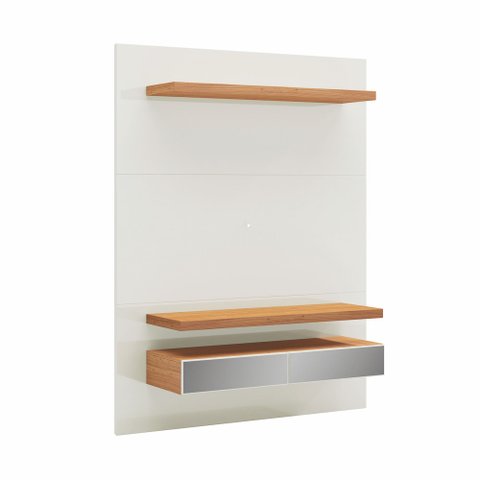 Painel Bancada Suspensa Para TV Até 55 Pol. TB106E Com LED 2 Gavetas Off White/Freijó - Pradel