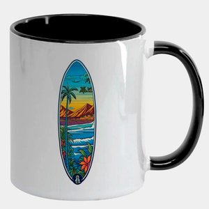 Caneca Branca com Interna Preta Y5 Prancha 5 Mar Praia Céu