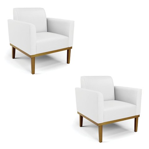 Kit 2 Poltronas Base de Madeira Fixa Castanho Marisa Corino D03 - D'Rossi Branco