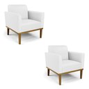 Ver imagem 1 de Kit 2 Poltronas Base de Madeira Fixa Castanho Marisa Corino D03 - D'Rossi Branco