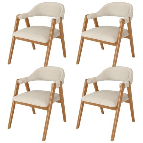Kit 4 Cadeiras de Jantar e Estar Living Estofada Nadja L02 Linho Palha - Lyam Decor