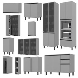 Cozinha Completa Belize 12 Peças com Cristaleira e Adega Cinza - Móveis Henn - 3