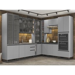 Cozinha Completa Belize 12 Peças com Cristaleira e Adega Cinza - Móveis Henn - 2