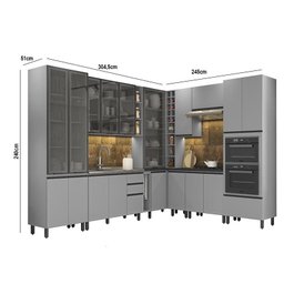 Cozinha Completa Belize 12 Peças com Cristaleira e Adega Cinza - Móveis Henn - 7