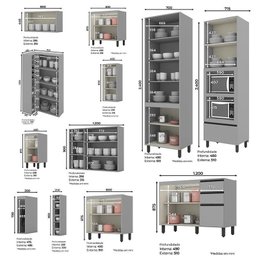 Cozinha Completa Belize 12 Peças com Cristaleira e Adega Cinza - Móveis Henn - 4
