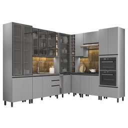 Cozinha Completa Belize 12 Peças com Cristaleira e Adega Cinza - Móveis Henn - 1