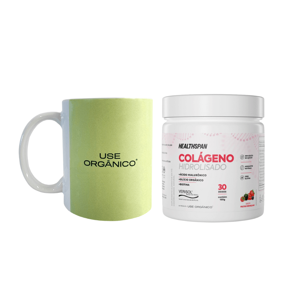 Kit com Colágeno Hidrolisado com Ácido Hialurônico Healthspan e Caneca Exclusiva Verde Chá - Use Org