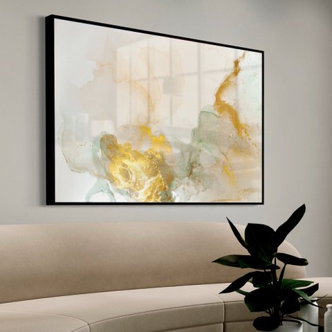 Quadro Decorativo Abstrato Mármore Branco Gold em Moldura Caixa Tacolado Moldura Trad 1cm Madeira Es
