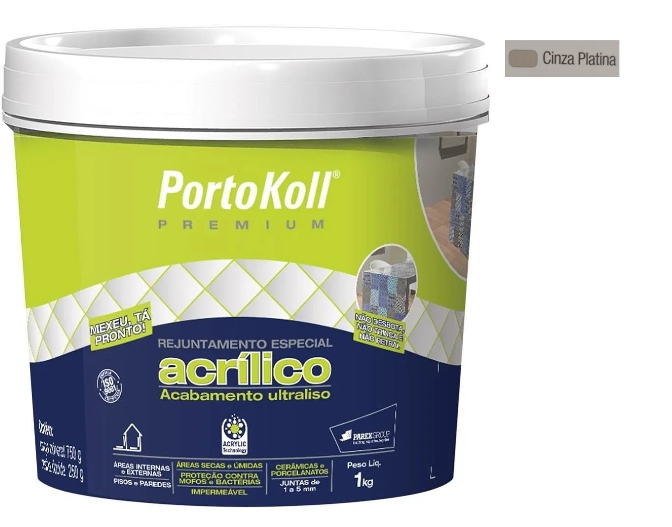 Rejunte Acrílico Premium Portokoll 1Kg - CINZA PLATINA - 1