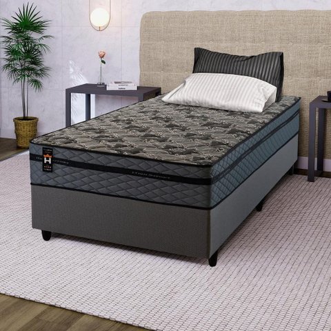 Conjunto Cama Box Solteirão C/ Molas Ensacadas Montreal Cinza 96x203x64