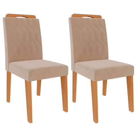 Conjunto com 2 Cadeiras Estofadas de MDF Para Sala de Jantar Paola Cimol Nature/Nude iii