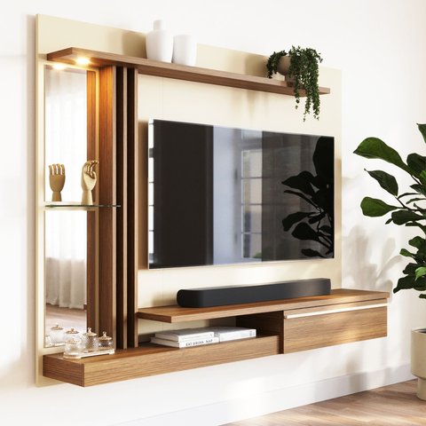 Painel Tv 55 Babus Petra - Preto Moderno 5 Prateleiras