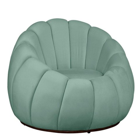 Poltrona Decorativa Concha Base Arco Giratória Veludo Cor Acqua