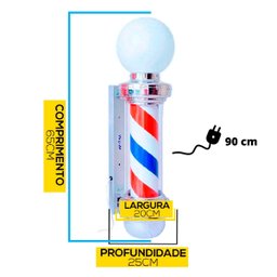Barber Pole Poste Barbeiro com Globo 65cm Gira e Acende Bivolt Megan - 3