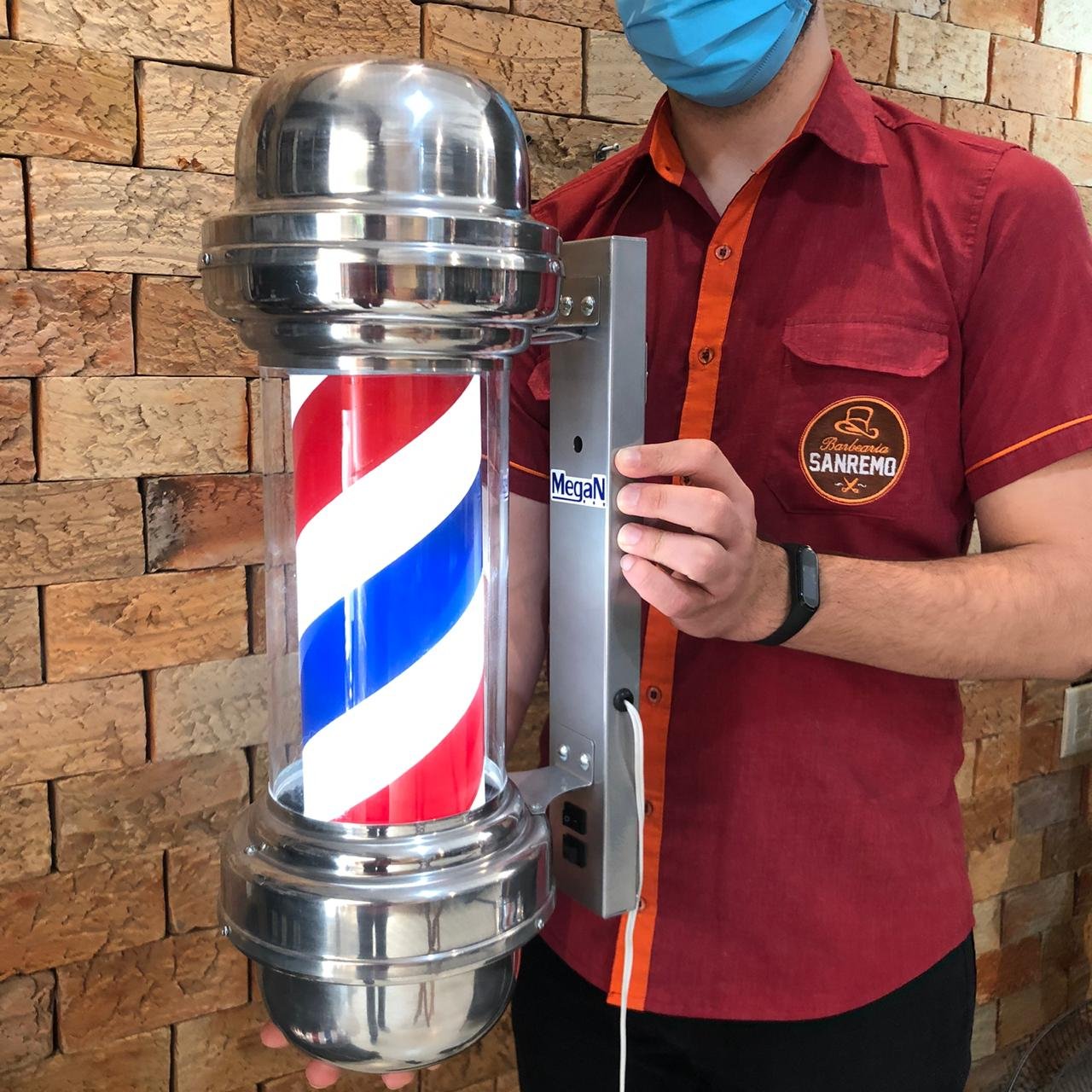 Barber Pole Poste Barbeiro Sem Globo Gira e Acende Decoração 55cm - 127v - 4