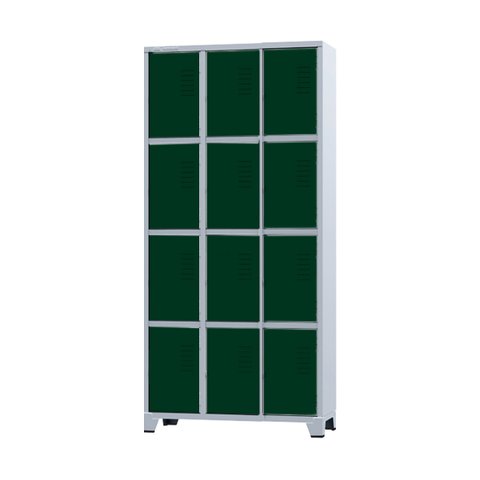 Armário Roupeiro de Aço 15 Portas para Vestiário Academia Verde Escuro com Chave