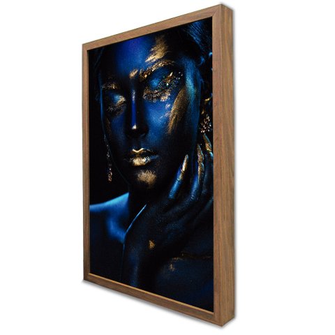 Quadro Decorativo Caixa Mulher Azul Tacolado Moldura Caixa Alta 4,5cm Madeira sem Vidro 80 X 120cm