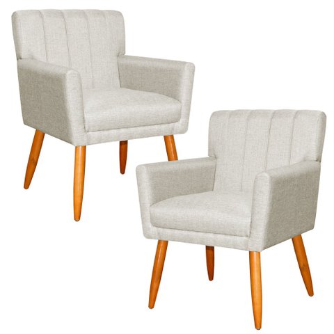 Kit 2 Poltronas Decorativa para Sala de Estar Cecília Linho Bege - Montanaris Decor Md Montanaris de