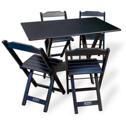 Conjunto de Mesa Dobrável 70x110 com 4 Cadeiras Preto - Tarimatã - 1