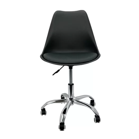 Cadeira Office Saarinen Leda Preta com Base Cromada Giratória para Escritório e Home Office