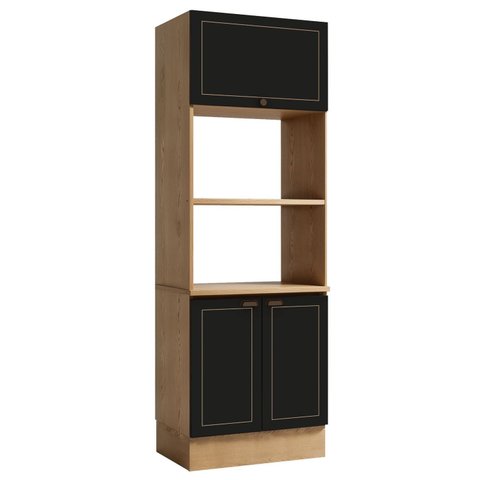 Torre Quente de Cozinha 3 Portas e 3 Nichos para Forno e Microondas Conecta Cinamomo/Preto