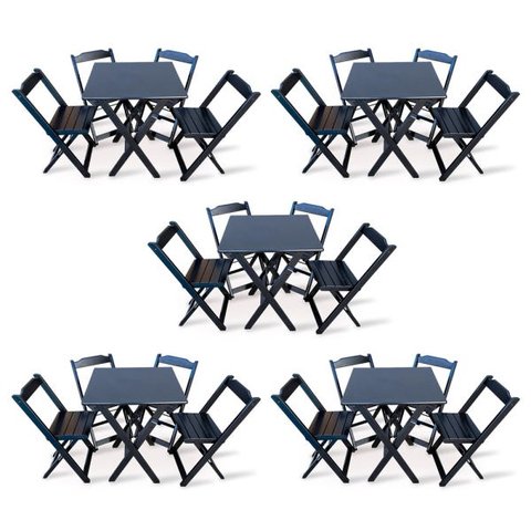 Kit De 5 Conjuntos De Mesa Dobrável 60x60 Com 4 Cadeiras Preto - Tarimatã