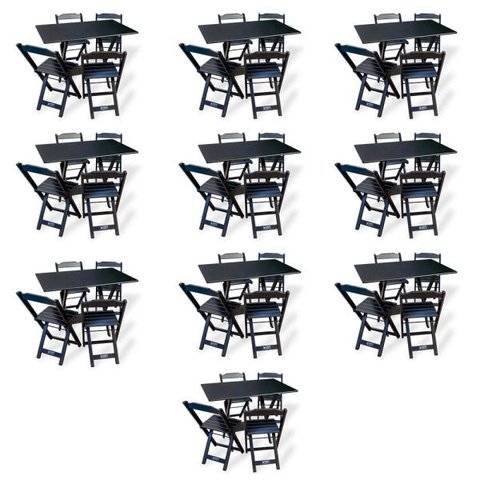 Kit de 10 Conjuntos de Mesa Dobrável 70x110 com 4 Cadeiras Preto - Tarimatã