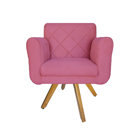 Poltrona Decorativa Com Base Giratória De Madeira Quarto Isabella Suede Rosa Barbie - LM DECOR